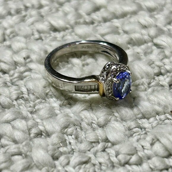 Djoy Tanzanite and White Zircon Ring, Size 7, Rhodium and 18 kt Over 925 Silver - Picture 3 of 4